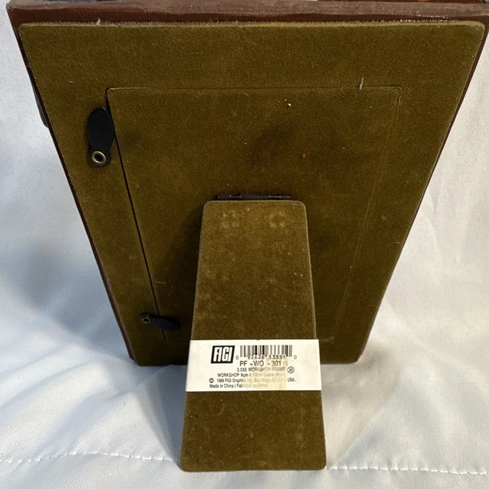 Wood Photo Frame Brown Tool-Themed Freestanding 3.5x5